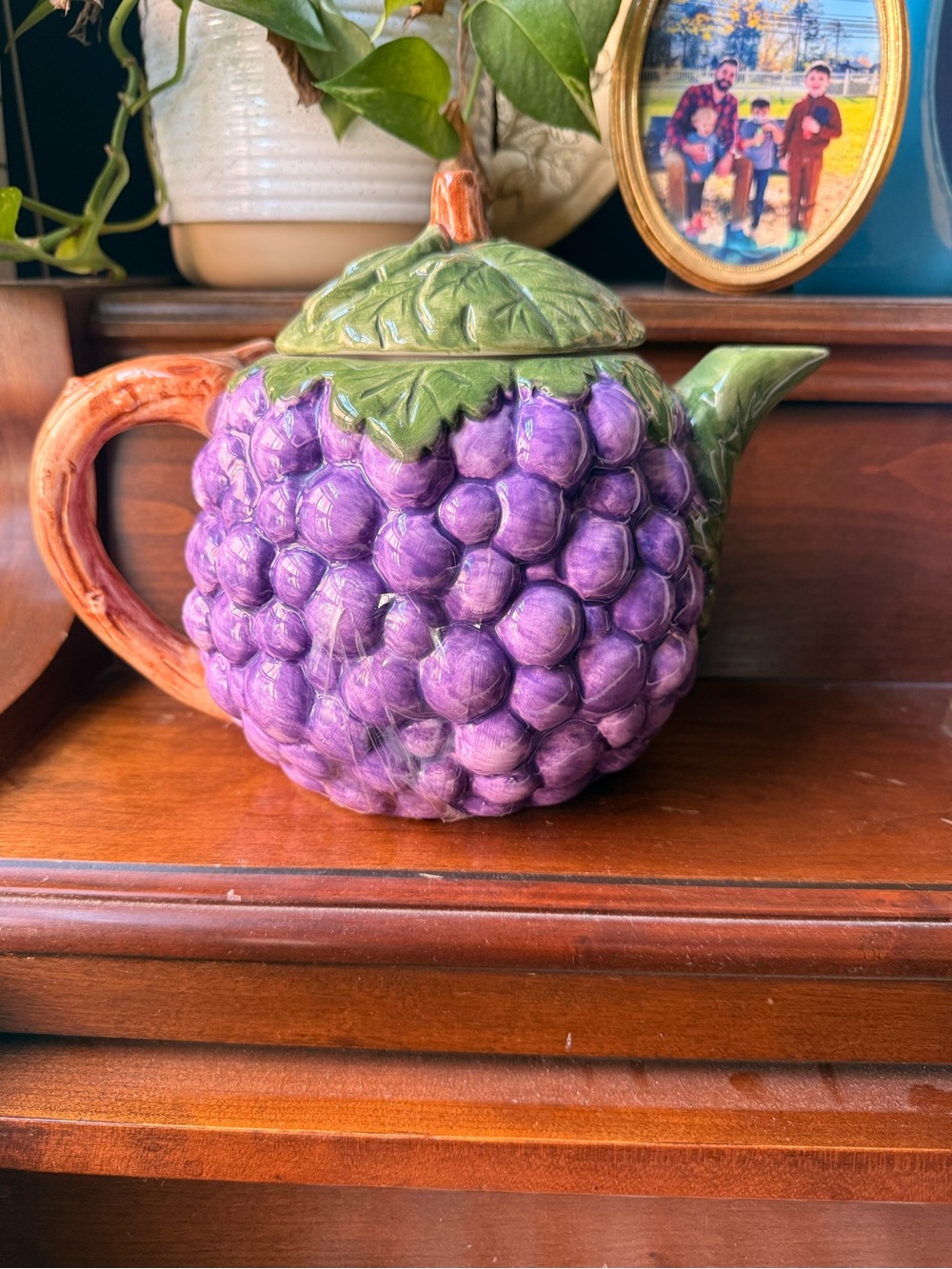 Grape Cluster Ceramic Teapot - Purple & Green